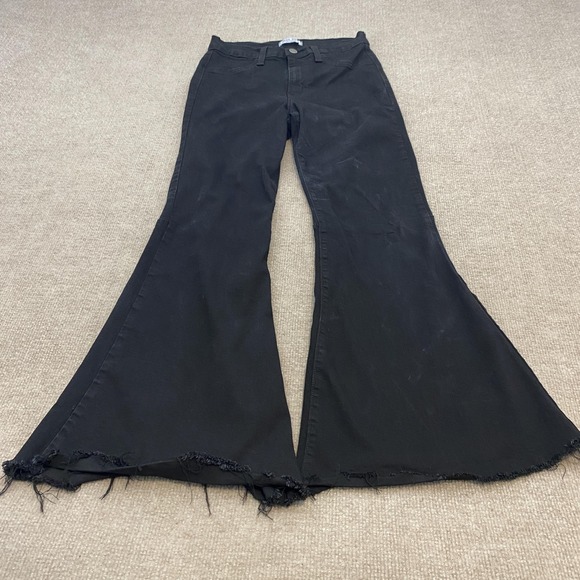 Judy Blue Denim - Judy Blue Super Flare Jeans Womens 5/27 Black High Rise Raw Hem‎ Stretch Denim